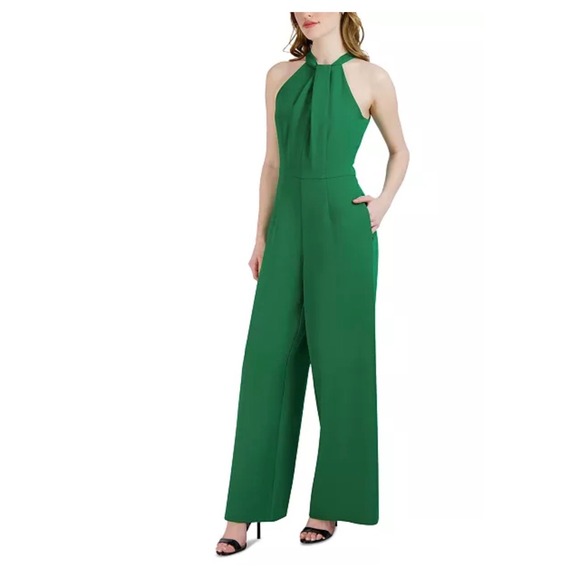 julia jordan Pants - Julia Jordan Green Halter Neck Wide Leg Jumpsuit Wedding Guest Party Size 10